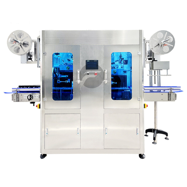 Etiquetadora autom&aacute;tica de mangas de doble cabezal.